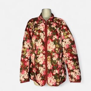 Lands' End Floral Puffer Jacket - Burgundy and Pink